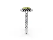 Pave Halo Engagement Ring Setting for Fancy Yellow Radiant Cut Center with Single Row Pave Band and Prong Head in White Gold