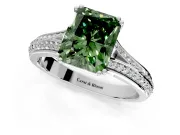 Solitaire Engagement Ring Setting for Fancy Green Radiant Cut Center with Pave Rail Split Shank and Prong Head in Sterling Silver