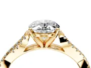Solitaire Engagement Ring Setting for Oval Center with Twisted Pave Split Shank and Prong Head in Yellow Gold