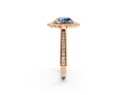 Milgrain Halo Engagement Ring Setting for Fancy Blue Round Cut Center with Bezel Point Accents and Prong Head in Rose Gold