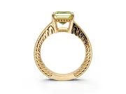 Engraved Engagement Ring Setting for Fancy Yellow Asscher Cut Center with Milgrain Pave Band and Prong Head in Yellow Gold