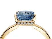Hidden Halo Engagement Ring Setting for Fancy Blue Princess Cut Center with Wide Flat Plain Band and Prong Head in Yellow Gold