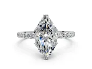 Solitaire Engagement Ring Setting for Marquise Center with Pave Band and Claw Prong Head in White Gold