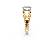 Halo Engagement Ring Setting for Fancy Blue Radiant Cut Center with Rope Twist Split Shank and Prong Head in Yellow Gold
