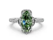 Floral Engagement Ring Setting for Fancy Green Marquise Center with Four Accent Clusters and Prong Head in Platinum