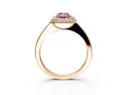 Halo Engagement Ring Setting for Fancy Pink Emerald Cut Center with Plain Tapered Band and Prong Head in Rose Gold