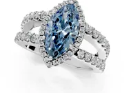 Halo Engagement Ring Setting for Fancy Blue Marquise Center with Wide-Open Pave Split Shank and Prong Head in Sterling Silver