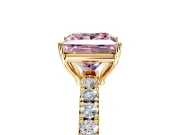 Solitaire Engagement Ring Setting for Fancy Pink Princess Cut Center with Large Accent Band and Prong Head in Yellow Gold