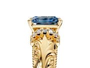 Solitaire Engagement Ring Setting for Fancy Blue Emerald Cut Center with Filigree Accent Basket and Prong Head in Yellow Gold