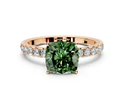 Solitaire Engagement Ring Setting for Fancy Green Cushion Cut Center with Large Accent Band and Prong Head in Rose Gold