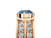 Bezel Engagement Ring Setting for Fancy Blue Cushion Cut Center with Wide Channel-Set Band and Bezel Head in Rose Gold