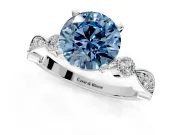 Solitaire Engagement Ring Setting for Fancy Blue Round Cut Center with Milgrain Bezel Accents and Prong Head in Platinum