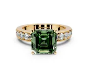 Solitaire Engagement Ring Setting for Fancy Green Asscher Cut Center with Channel-Set Accents and Prong Head in Yellow Gold