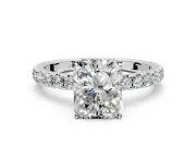 Solitaire Engagement Ring Setting for Radiant Cut Center with Large Accent Band and Prong Head in White Gold