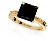 Solitaire Engagement Ring Setting for Fancy Black Princess Cut Center with Engraved Milgrain Band and Prong Head in Yellow Gold