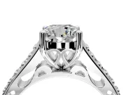 Solitaire Engagement Ring Setting for Cushion Cut Center with Pave Cathedral Band and Prong Head in White Gold
