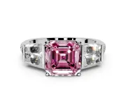Channel-Set Engagement Ring Setting for Fancy Pink Asscher Cut Center with Baguette Band and Prong Head in Sterling Silver