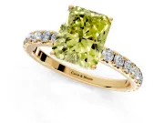 Solitaire Engagement Ring Setting for Fancy Yellow Radiant Cut Center with Large Accent Band and Prong Head in Yellow Gold