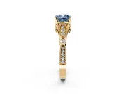 Solitaire Engagement Ring Setting for Fancy Blue Cushion Cut Center with Marquise and Bezel Accents and Prong Head in Yellow Gold