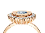 Halo Engagement Ring Setting for Fancy Blue Pear-Shaped Center with Milgrain Bezel Rim, Plain Band and Prong Head in Rose Gold