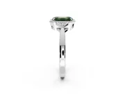 Cluster Engagement Ring Setting for Fancy Green Emerald Cut Center with Milgrain Shoulder Clusters and Prong Head in Platinum