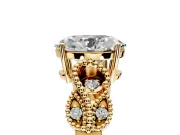 Leaf Engagement Ring Setting for Oval Center with Milgrain Accent Band and Prong Head in Yellow Gold