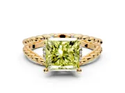 Halo Engagement Ring Setting for Fancy Yellow Princess Cut Center with Rope Twist Split Shank and Prong Head in Yellow Gold