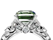 Solitaire Engagement Ring Setting for Fancy Green Asscher Cut Center with Filigree Band and Prong Head in White Gold