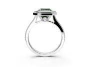 Halo Engagement Ring Setting for Fancy Green Asscher Cut Center with Milgrain Pave Band and Bezel Head in White Gold