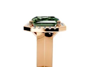 Halo Engagement Ring Setting for Fancy Green Asscher Cut Center with Knife Ridge Cathedral Band and Prong Head in Rose Gold