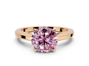 Solitaire Engagement Ring Setting for Fancy Pink Round Cut Center with Flat-Sided Plain Band and Prong Head in Rose Gold