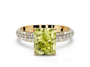 Solitaire Engagement Ring Setting for Fancy Yellow Radiant Cut Center with Domed Multi-Row Pave Band and Prong Head in Yellow Gold