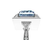 Halo Engagement Ring Setting for Fancy Blue Princess Cut Center with Milgrain Rim, Pave Band and Prong Head in Sterling Silver