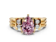 Solitaire Engagement Ring Setting for Fancy Pink Pear-Shaped Center with Grooved Bar Accent Band and Prong Head in Yellow Gold