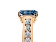 Solitaire Engagement Ring Setting for Fancy Blue Emerald Cut Center with Round Cut Channel Band and Prong Head in Rose Gold