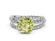 Solitaire Engagement Ring Setting for Fancy Yellow Round Cut Center with Woven 3-Strand Pave Band and Prong Head in Platinum