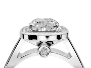 Halo Engagement Ring Setting for Cushion Cut Center with Outer Bezel Rim, Pave Band and Prong Head in Sterling Silver