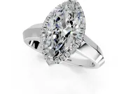 Halo Engagement Ring Setting for Marquise Center with Knife Ridge Cathedral Band and Prong Head in Platinum