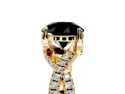 Solitaire Engagement Ring Setting for Fancy Black Round Cut Center with Narrow Twist Pave Band and Prong Head in Yellow Gold