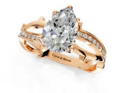 Solitaire Engagement Ring Setting for Pear-Shaped Center with Pave and Plain Crossover Band and Prong Head in Rose Gold