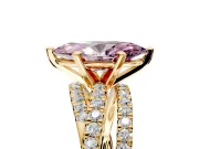 Solitaire Engagement Ring Setting for Fancy Pink Marquise Center with Woven 3-Strand Pave Band and Prong Head in Yellow Gold