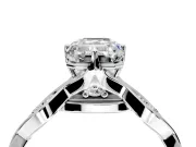 Solitaire Engagement Ring Setting for Emerald Cut Center with Accented Twist Band and Leaf Prong Head in Sterling Silver