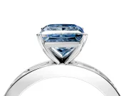Solitaire Engagement Ring Setting for Fancy Blue Princess Cut Center with Channel Baguette Band and Prong Head in White Gold