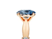 Solitaire Engagement Ring Setting for Fancy Blue Oval Center with Carved Leaf Shoulders and Prong Head in Rose Gold