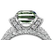 Pave Engagement Ring Setting for Fancy Green Asscher Cut Center with Curved Accent Rows, Openwork and Prong Head in Platinum