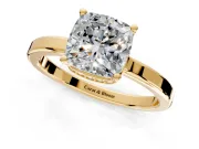 Hidden Halo Engagement Ring Setting for Cushion Cut Center with Wide Flat Plain Band and Prong Head in Yellow Gold