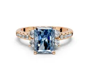 Paired Accent Engagement Ring Setting for Fancy Blue Radiant Cut Center with Pave Band and Prong Head in Rose Gold