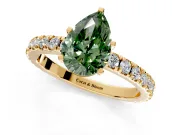 Solitaire Engagement Ring Setting for Fancy Green Pear-Shaped Center with Fine Pave Band and Claw Prong Head in Yellow Gold