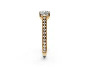 Solitaire Engagement Ring Setting for Cushion Cut Center with Engraved Pave Band and Prong Head in Yellow Gold