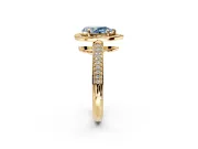 Milgrain Halo Engagement Ring Setting for Fancy Blue Pear-Shaped Center with Three-Sided Pave Band and Prong Head in Yellow Gold